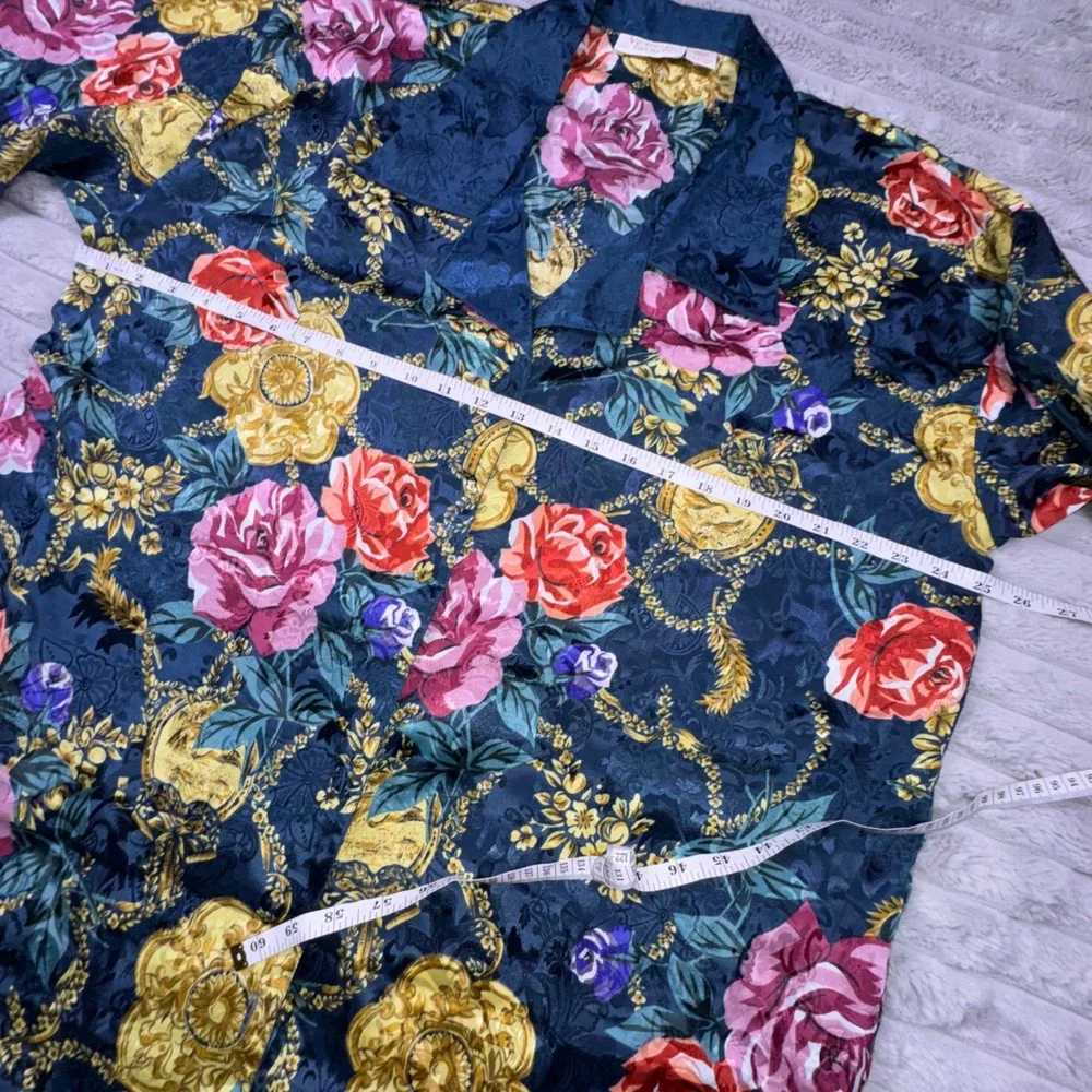 Vintage Victoria's Secret Gold Label Floral Satin Sleep Shirt Nightgown Robe M/L